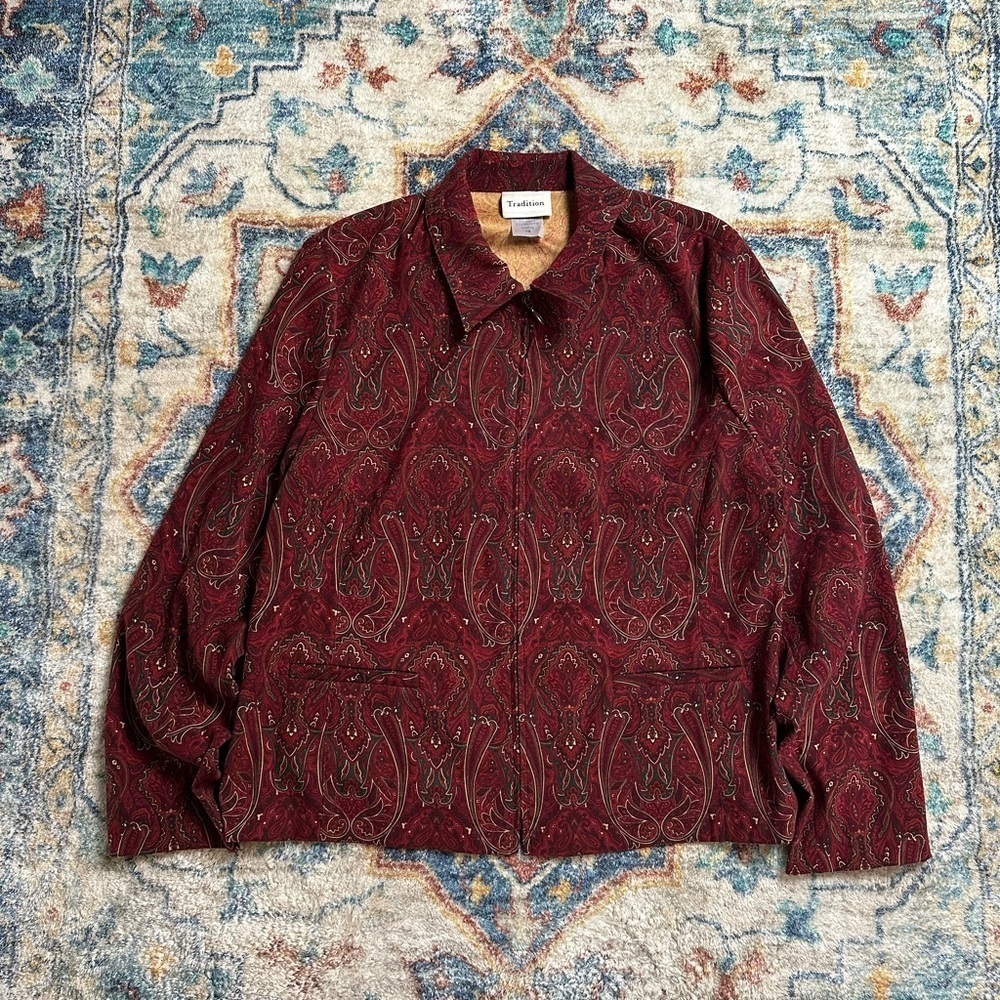 Vintage Tradition Paisley Zip-up Light Jacket Large